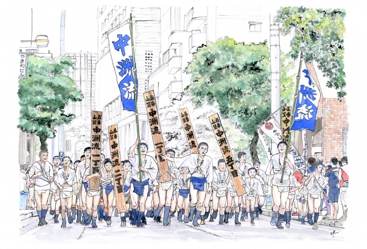 中村洋一葦ペン画博多祇園山笠と博多の町展